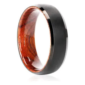 TGA Rosewood Wood Inlaid Beveled Finish Men's Promise ring