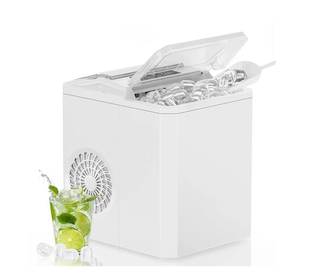 Countertop Ice Maker,9 Cubes in 6 Minutes, Self-Cleaning, with Ice Basket & Scoop, 26Lbs/24H,White.