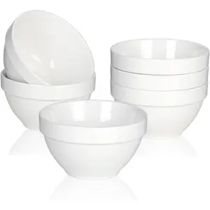 HAPPY KIT Ceramic Bouillon Cups, Ice cream Bowls 10 Ounce,Small Dessert 4.5 Inch For Dipping, Fruit, Snack, Side Dishes For Kitchen - Set of 6,White