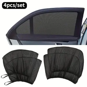 4pcs Black Mesh Car Window Sunshade, Durable Material, Easy Installation and Removal, Suitable for Front and Rear Windows, RV Sunshade, Comfortable for Outings/Camping Only for parking use