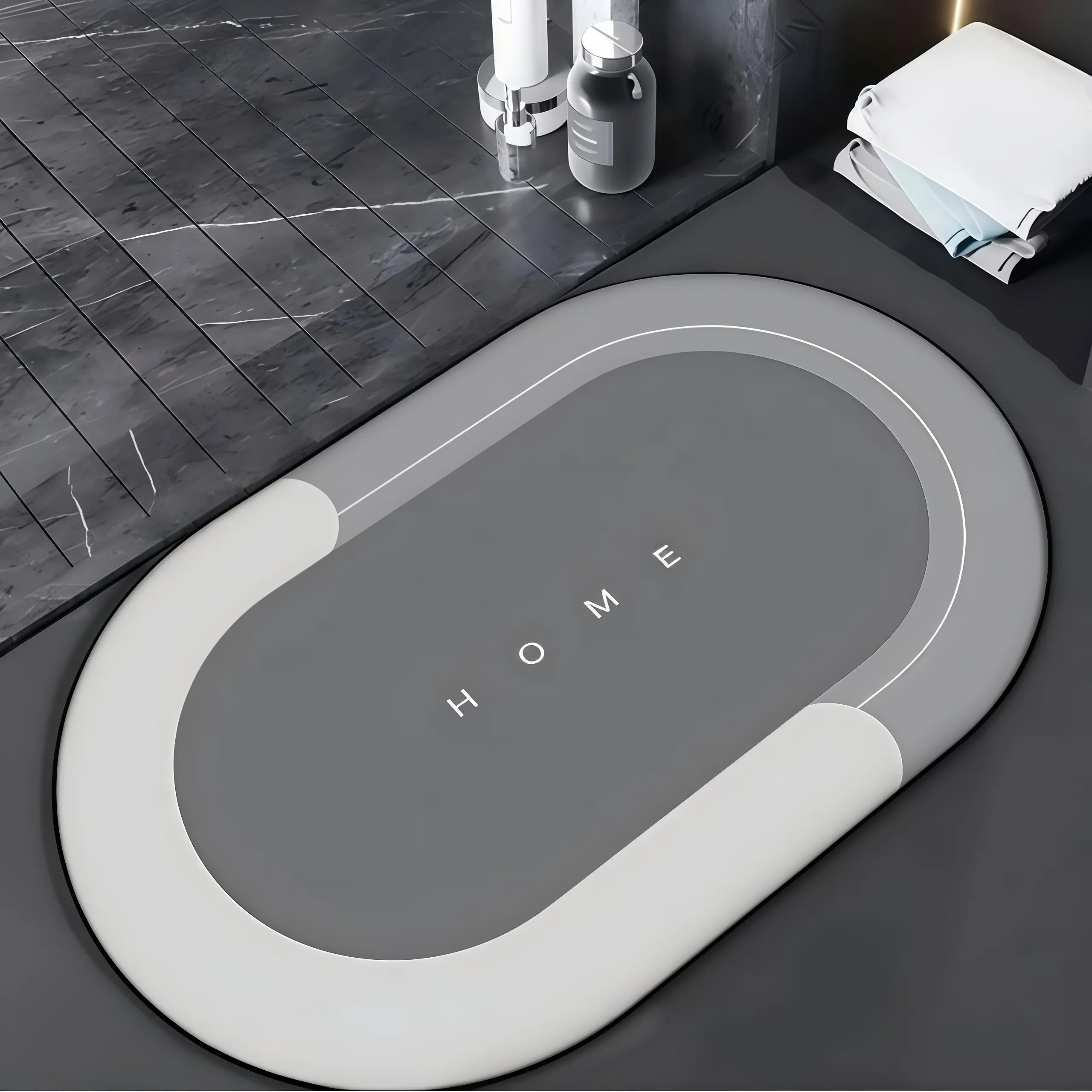Premium Modern Geometric Natural Diatomite Bath Mat - Rubber Backing, Antibacterial, Ultra-Absorbent, Thin, Non-Slip, Quick-Drying, Machine Washable, Easy-Clean Home Supply for Bathrooms, Under Door - Ideal for Families with Kids