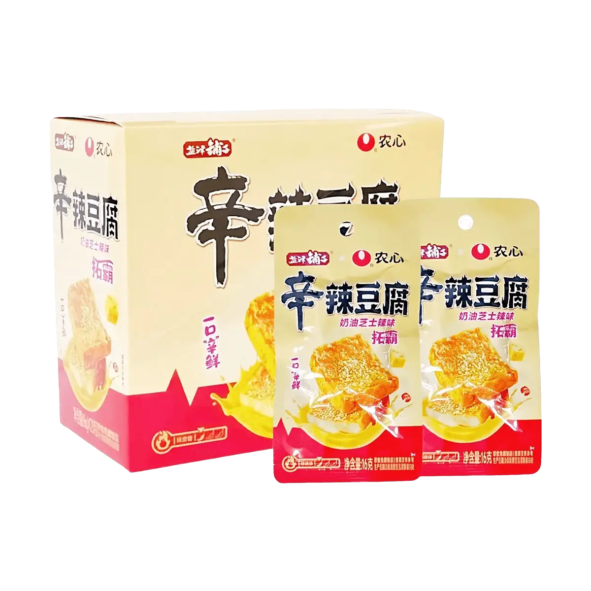 YANJINPUZI x NONGSHIM Spicy Tofu Snacks - Creamy Cheese & Sweet Chili Flavor, 20 Packs (320g) - Chewy, Tender, Korean Fusion Snack