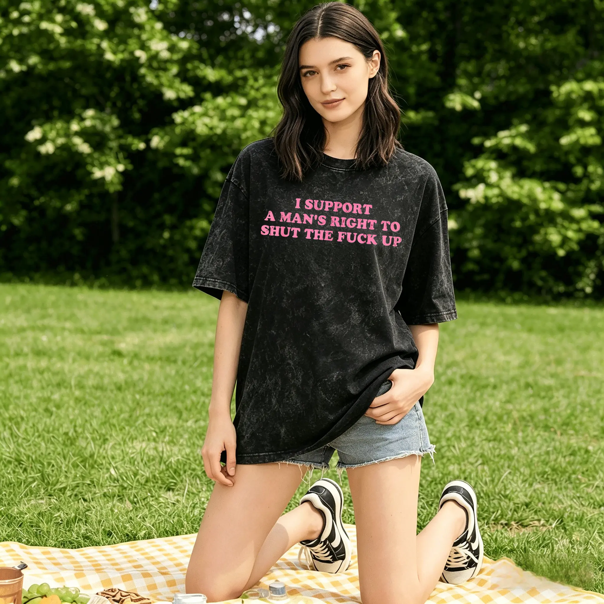 Funny Sarcastic Quote T-Shirt with "I Support a Man's Right to Shut Up" Graphic | Unisex Smooth Cotton Casual Seamless Round Neck Design