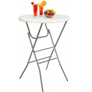 Arlopu 32" Folding Round Cocktail Table, Indoor/Outdoor High Top Bar Table W/Locking Leg & Removable Legs, Stabilizing Crossbar, for Party, Commercial Events, Bistro, 280LBS
