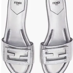 Fendi Baguette Metallic Silver Sandals Size 39
