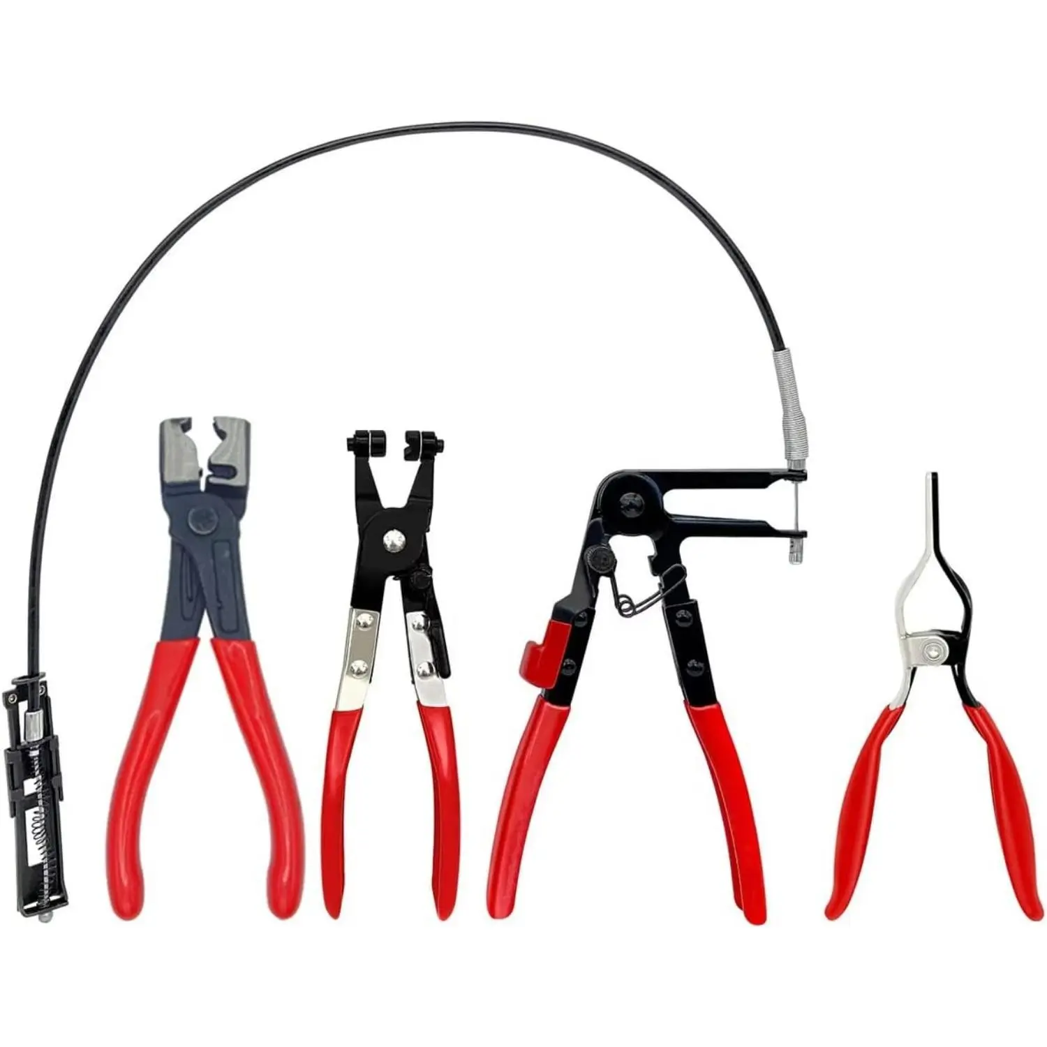 4PCS Flexible Hose Clamp Pliers, Repair Tool Swivel Flat Band for Removal and Installation of Ring-Type or Flat-Band Hose Clamps, Long Reach Wire Spring Hose Clamp Pliers for Automotive Fuel Oil Water Hose removal plier Heavy Duty