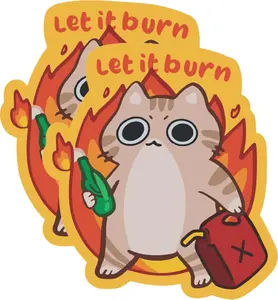 Let It Burn Arson Cat Funny Die-Cut Stickers - Cat Stickers Funny for Car Truck Van Window Bumper Laptop Tablet Cup Tumbler Water Bottle and Any Smooth Surface