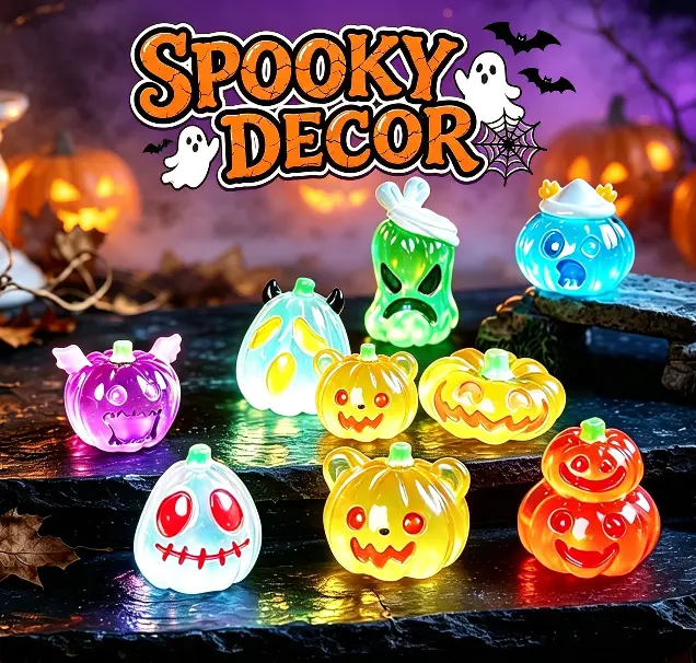 50 Pcs Random Halloween Glow-In-The-Dark Mini Pumpkin & Ghost Figurines, Micro-Landscape Ornaments, Home Desktop Decor & Terrarium Diorama Supplies