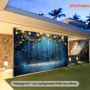 1pc 2D Flat Elegant Navy Blue Golden Glitter Curtain Backdrop - Stage Wedding pty decors Photo Studio bg - Electricity Needed Easy Hang Installation - Durable Polyester Fabric Events Birthdays Anni