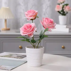 Artificial Rose Potted Plant, 1 Count Faux Rose Plant, Realistic Faux Flowers, Decorative Flower Pot for Home Living Room Bedroom Dining Room Wedding Party, Fruit