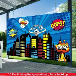 Super hero city building background banner, made of polyester material, suitable for photo booths, parties, birthdays, celebrations, as well as indoor and outdoor home birthday party decoration, home decoration, room decoration, wall decoration