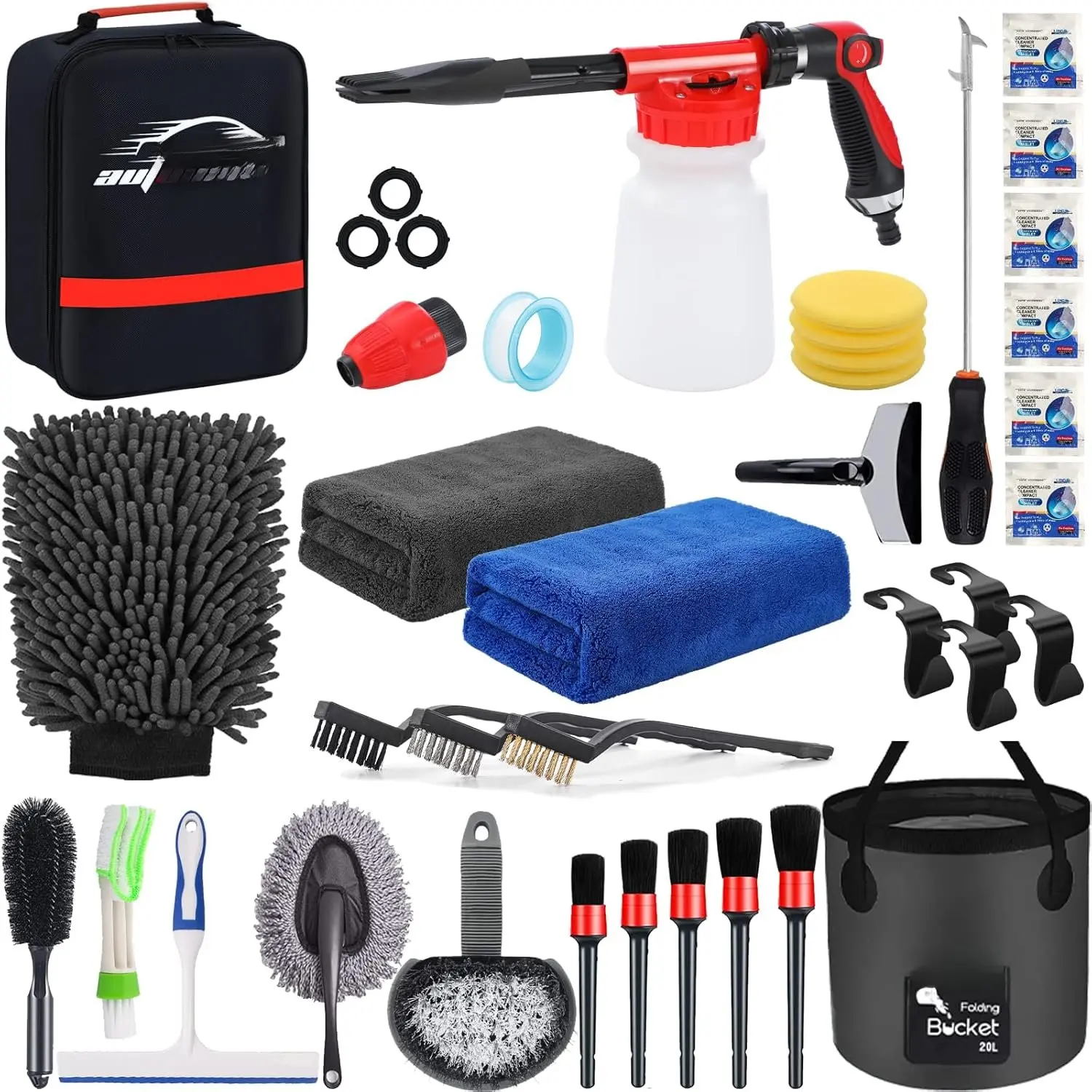 35 count  Wash Detailing Kit Cleaning Kits with   Sprayer Collapsible Bucket Brush Large Wash Mitt Towels Complete Interior Exterior  Washing  Set Black