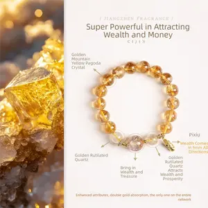 [Wealth Fortune] crystal bracelet, gold rutile quartz yellow citrine super seven, unisex, daily wear gift, 10mm beads natural stone gold accents, wealth prosperity good luck symbol