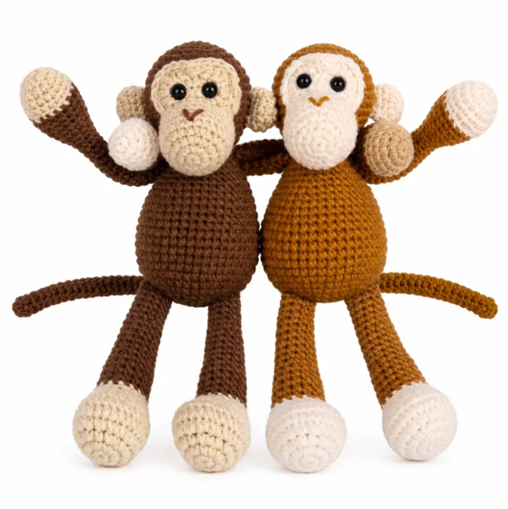 TIKA Beginner Crochet Kit 2-Pack Chimpanzees with Step-by-Step Video Tutorials, DIY Amigurumi Animal Crochet Set for Adults and Kids