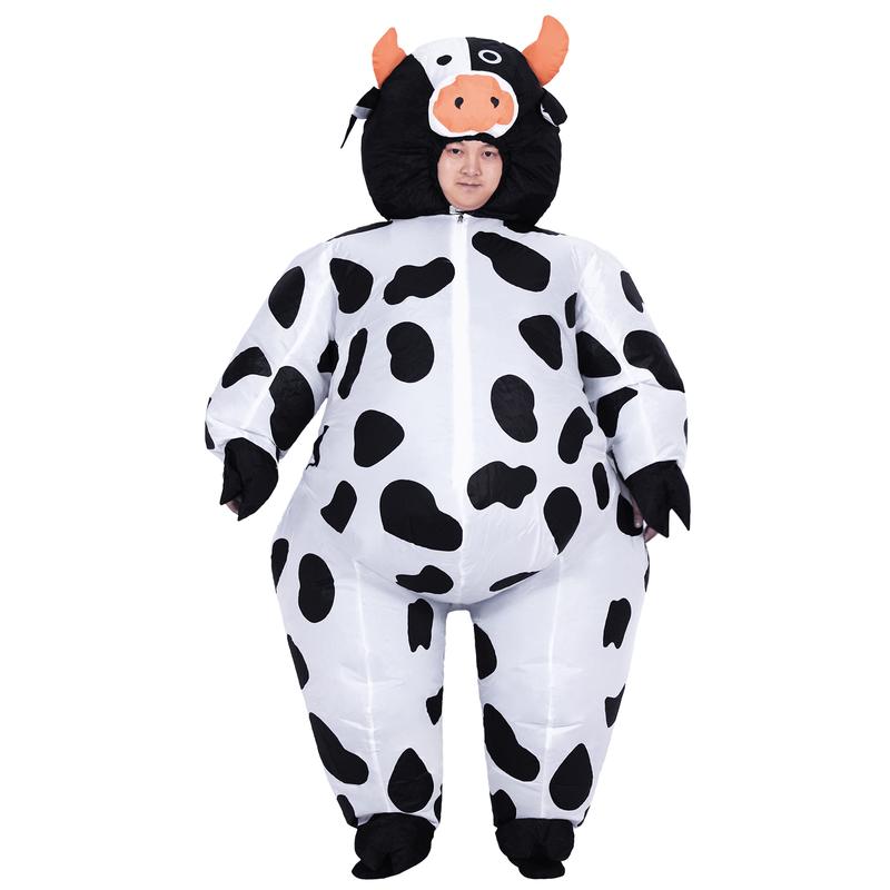 Inflatable Cow Costume Adult Funny Blow Up Farm Animal Suit Halloween Cosplay Fancy Dress Clothes Cotton