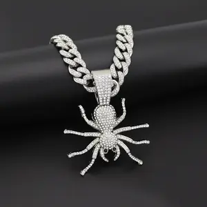 Trending Now!Men's Hip Hop Spider Pendant Necklace| Chunky CZ-Inlaid Cuban Chain with Big Clasp| Bold Insect Bling for Urban Trendsetters & Rappers jewelry  deals