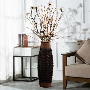Homary 28.9" Rustic Tall Oval Woven Bamboo Rattan Standing Floor Vase, Home Decor Art for Living Room