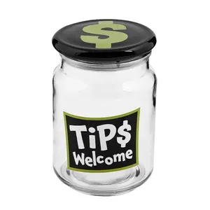 3 1/2" x 6" Clear Tips Welcome Glass Jar with Black Rubber Lid