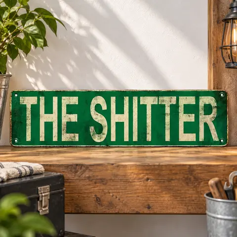 Vintage Tin "The Shitter" Letter Pattern Funny Decorative Plaque - Unique Funky Home Sign Wall Decor, Decor Signs, Bedroom Accent Piece