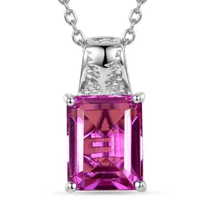 Lilac Quartz Triplet 6.85 ctw Solitaire Texture Pendant in Platinum Plated with Stainless Steel Necklace 20 Inches