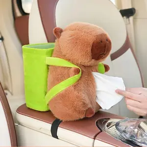 Cartoon Capybara Design Car Tissue Box, 2 in 1 Car Tissue Holder & Trash Can, Cute Bins Trashcan, Car Interior Storage Box, Car Accessories for Women & Men