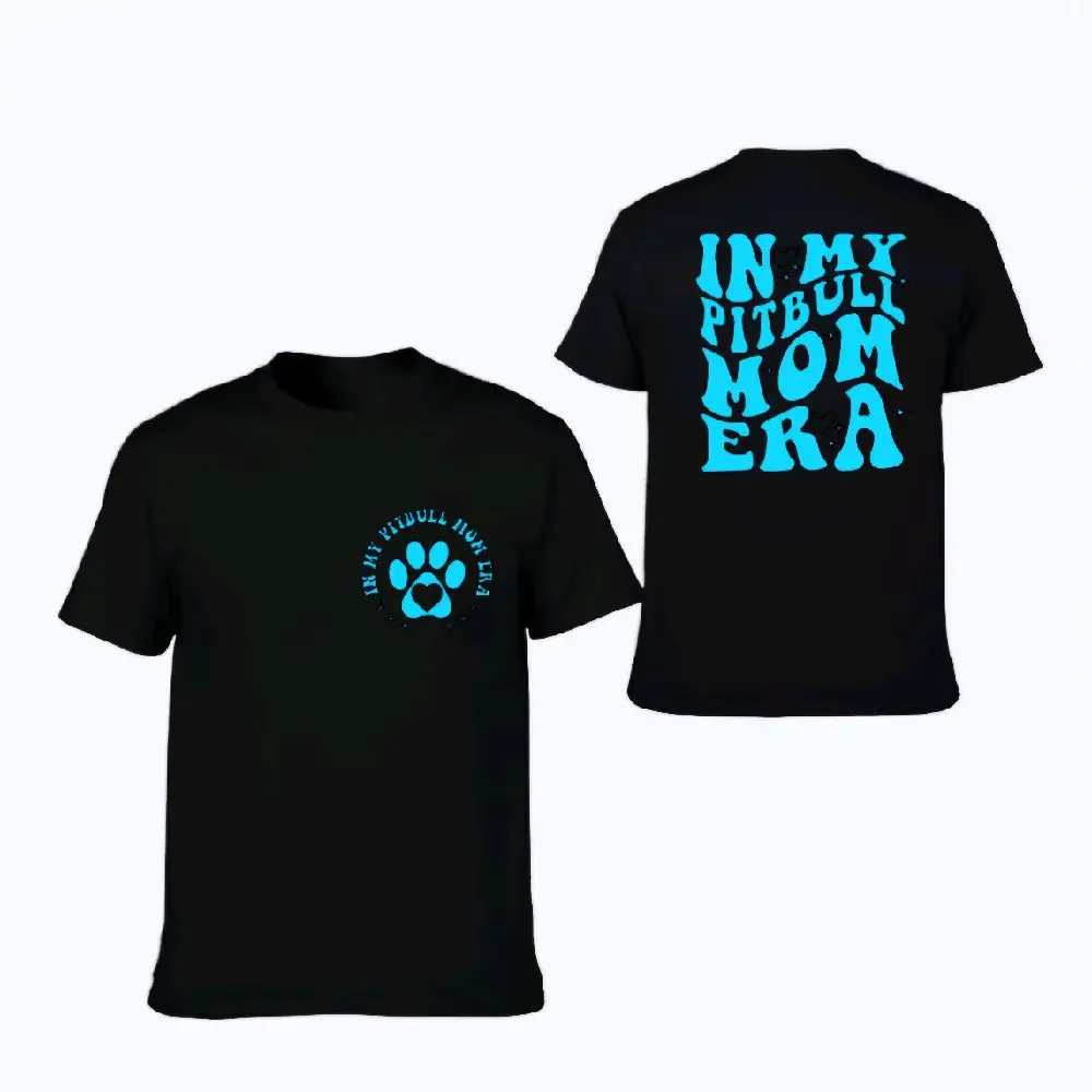 pitbull mom shirt in my pitbull mom era cute popular trending retro wavy lettering dog mom blue and black short sleeve shirt
