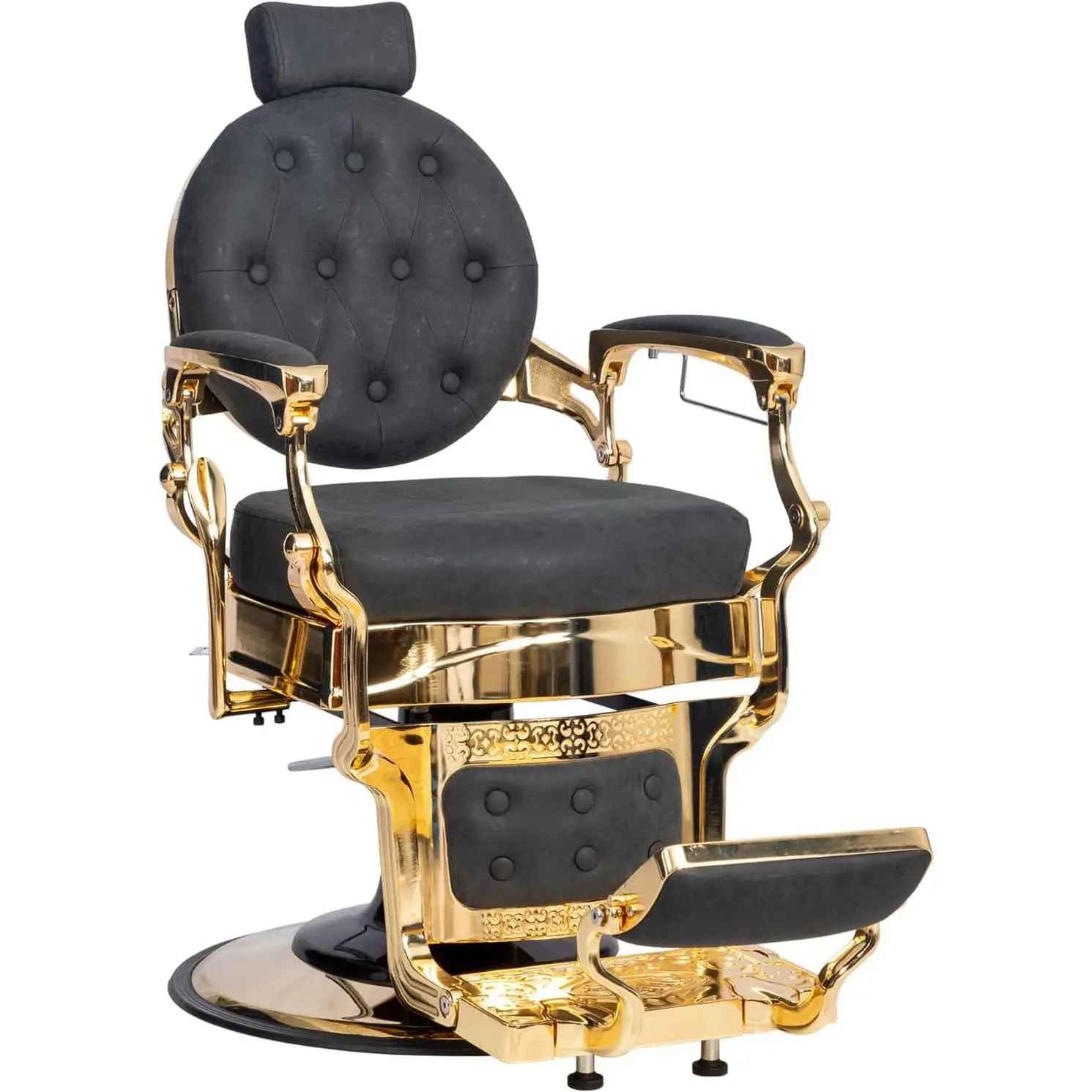 OmySalon Vintage Square Reclining Salon Chair - Sturdy Aluminum Alloy Frame, 700 lbs Heavy Duty, Adjustable Faux Leather Ergonomic Hydraulic Barber Chair, Professional Barbershop Furniture (Partial Setup) for Shampoo Styling, Classic
