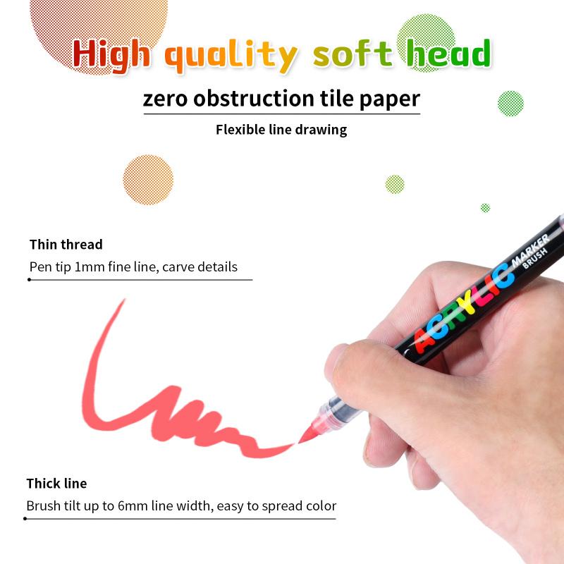 Acrylic Paint Markers Set, Acrylic Art Kit, Soft Brush Tip Acrylic Paint Pens for Wood Rock Glass Canvas Stone Fabric Glass Metal Ceramic Canvas DIY Crafts Art Supplies,Back to School,Halloween,Christmas Gift