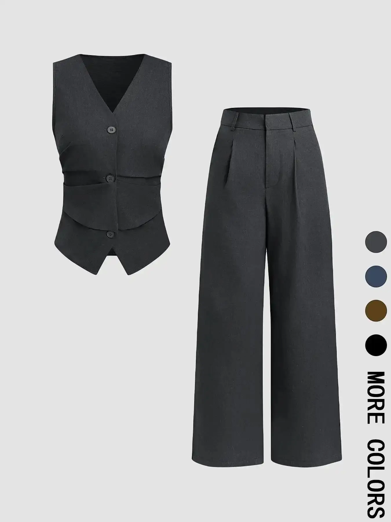 Classic Two-piece Set Women's Solid Color Vest & Wide Leg Pants Set, Elegant Fitted Fashion Casual Set for Daily Outdoor Wear, Women Clothing for All Seasons, Suits, Work Office Suit, Summer Set, tailored comfort