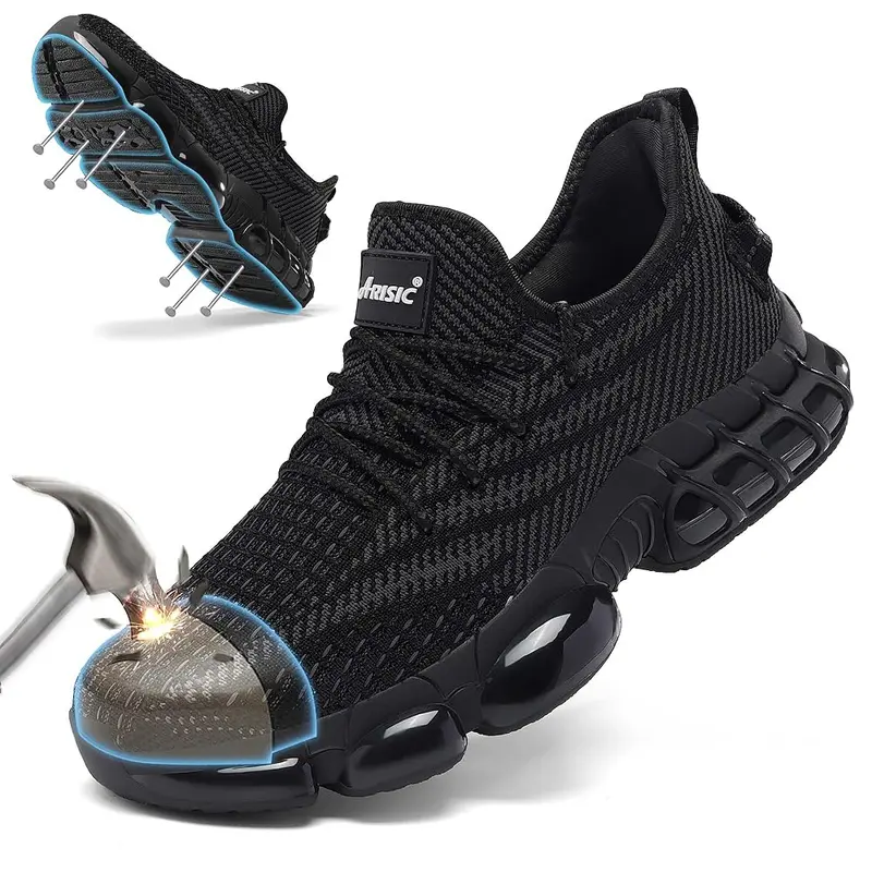 Men's Low Top Steel-Toe Shield Puncture-Resistant Work & Safety Footwear - Breathable Fabric, EVA Cushioned Sole, Closed Laces, Construction-Grade, Anti-Collision, Supportive Lightweight Contractor Gear for Construction Workers