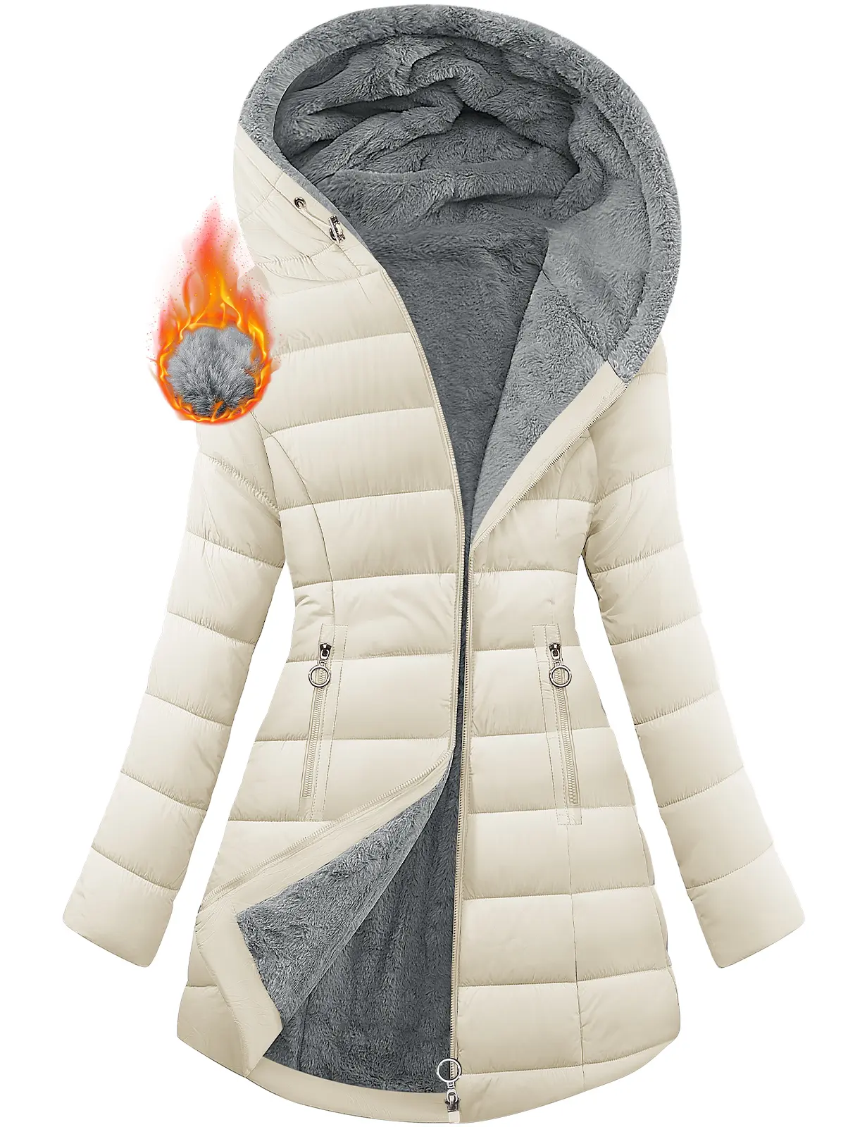 UMIPUBO Women's Winter Thickened Down Jacket Warm Long Puffer Coat Fleece Lined Parka Outerwear with Faux Fur Hood Tops Womenswear Long Sleeve