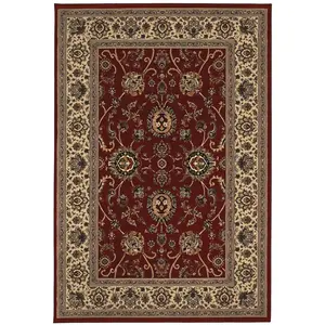 212 MAIN 8 ft. Red & Ivory Oriental Square Rug, Traditional Home Decor, Large Size, Indoor Use, Oriental Motif, Stain Proof, Traditional Look