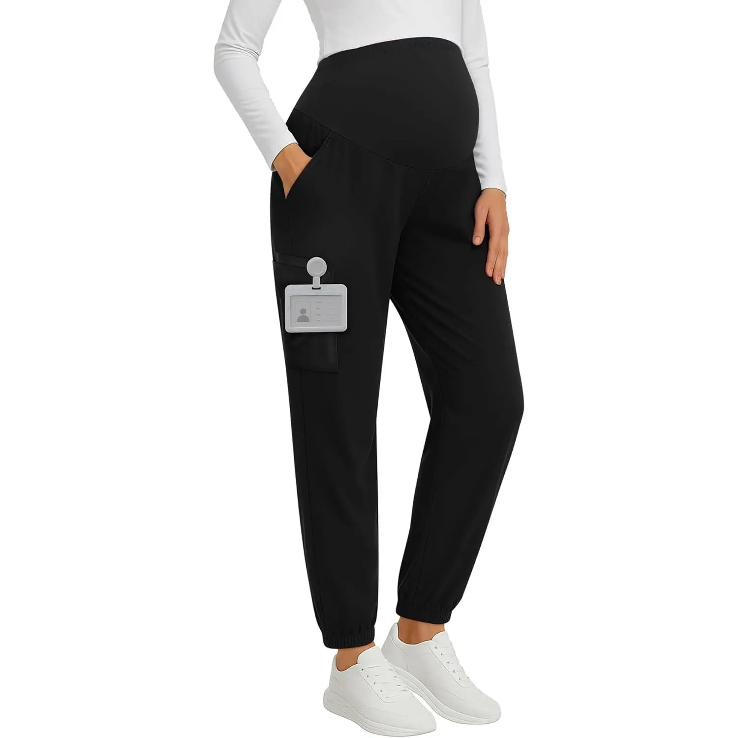 Women's Maternity Scrub Pants - 6-Pocket Stretchy Jogger with Straight Leg for Pregnancy Workwear, Pockets