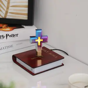 Original Manufacturer's Religious Gifts Magnetic Levitation Cross RGB Changing Color Floating Cross Bedroom Side Decor Easter Holiday Supplies Light Metal