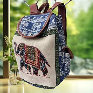 Stylish Retro Floral Print Canvas Backpack Lightweight Rucksack with Drawstring Closure for School Travel Outdoor Activities