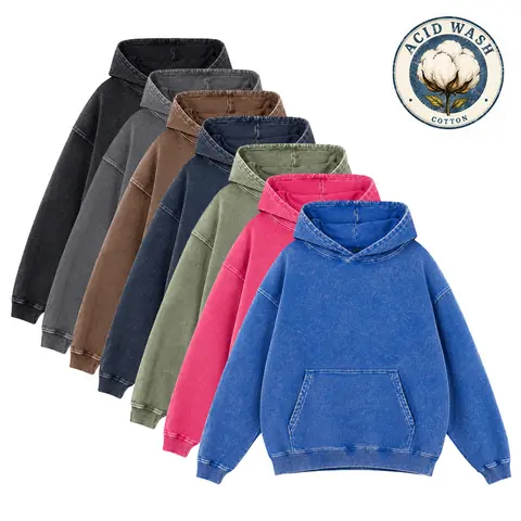 Men's Retro All-Seasons Fleece-Lined Cotton Pullover Hoodie - Acid Wash, Kangaroo Pockets, Casual Athletic Design, S-XXL; Women's Style Option
