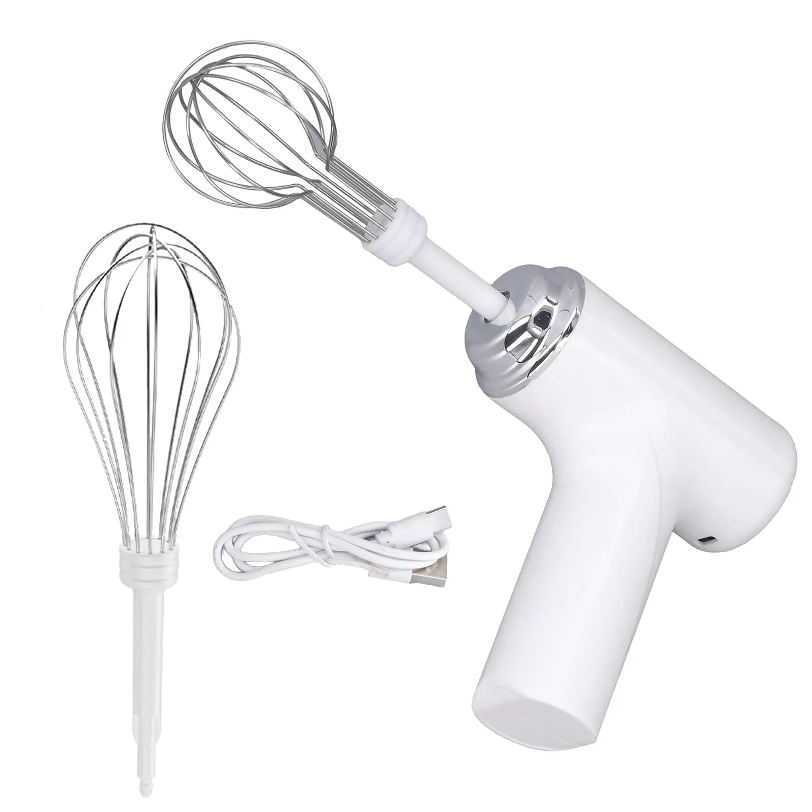 Cordless Electric Hand Mixer - 3-Speed USB-Rechargeable, Small Size, Comfortable Hand Length, Multiangle Long Whisk, 2 Whisks, Effortless Less Splash Mixing, Long Lasting Fine Control for Cake Baking, Milkshake Prep