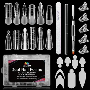 EBANKU Dual Nail Form Kit, 288PCS Poly Nail Gel Forms for French Nails, 12 Styles Dual Forms Silicone Reusable Pads, 5PCS Nail Clips, Gel Brush Pen Nail Files Buffer, Nail Extension Kit for Beginner Cutics Manicure Design YOUR Valentine‘s Set