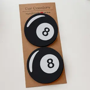 8# Billiard Pattern Table Coasters, Ideal for Kitchen, Office, Bar Decor, Car Interior, Perfect Gift for Billiard Enthusiasts