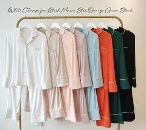 Modal Bridal Bridesmaid Pajamas White Blush Champagne Black Green Party Loungewear Nightwear