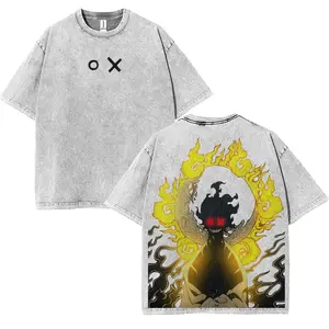 Infernals Fire Creature Anime Washed T-Shirt Flame Horror Graphic Oversized Vintage Streetwear Tee 100% Cotton S-5XL men One Piece Devil Fruit