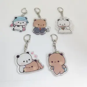 Cute  La bubuDudu Keychain Figure Couple Baby Grey Bear White Panda Key Chain Car Ring Jewelry Gifts Bag Pendant Accessories