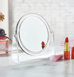 Tabletop Double-Sided Round Makeup Mirror, Rust-Proof, 4x Magnification, 6.5x6.5 in