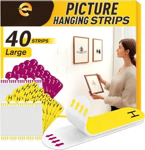 Picture Hanging Strips Heavy Duty,  Free Picture Hangers for Walls, Hanging Hooks Kit Without Nails, Large Adhesive Wall Strip for Poster Sticky 20-Pairs (40 Strips)