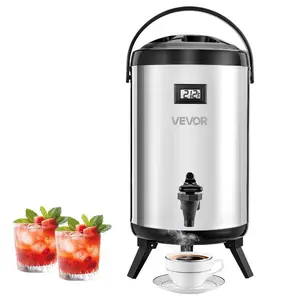 fathersdaygift VEVOR Insulated Beverage Dispenser, 2 Gal/7.6L Stainless Steel Thermal Drink Server with Spigot Temp Display, Suitable for Hot and Cold Drinks, for Tea Coffee Water in Cafes Restaurants, Silver