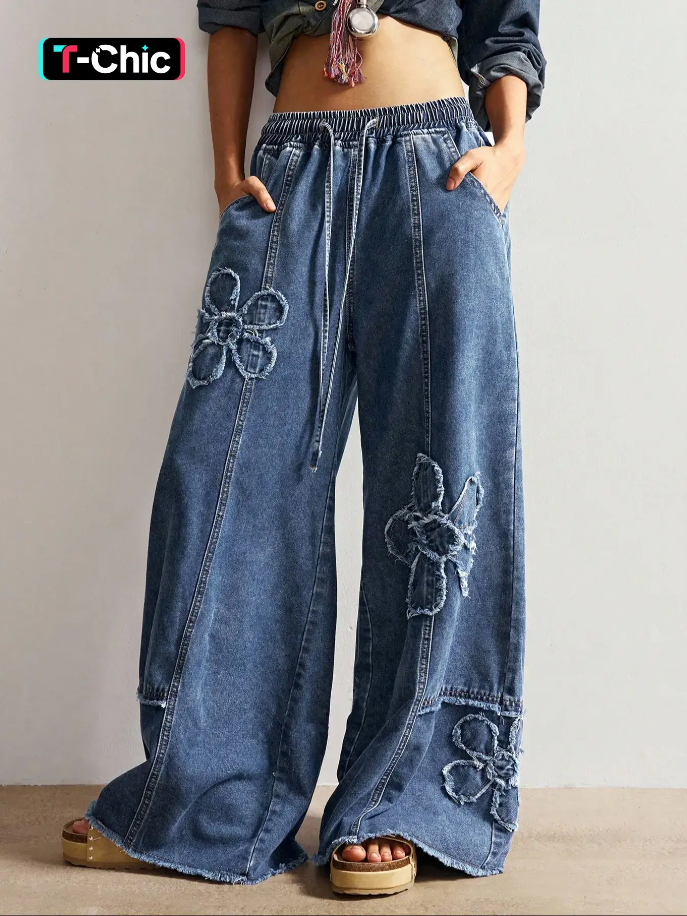 Women's New Trendy Patchwork Soft Denim Jeans, Fitted Straight Leg Trouser With Pockets Washed Design, Young Look, All Seasons Fashion Long Pants Spring Womenswear