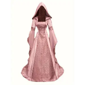 Women Hooded Gothic Dress Medieval Corset Renaissance Dress Victorian Dress Halloween Costume Fabric Lace