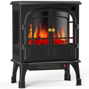 Freestanding Electric Fireplace, 26” Indoor Fireplace Heater with 3D Flame Effect, Overheating Safe Design, Energy Saving Space Heater with 12H Timer&Remote for Living Room, Bedroom