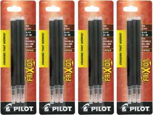 Pilot FriXion Gel Ink Pen Refills 0.70 mm, Fine Point - Black Ink - Erasable Pack of 04