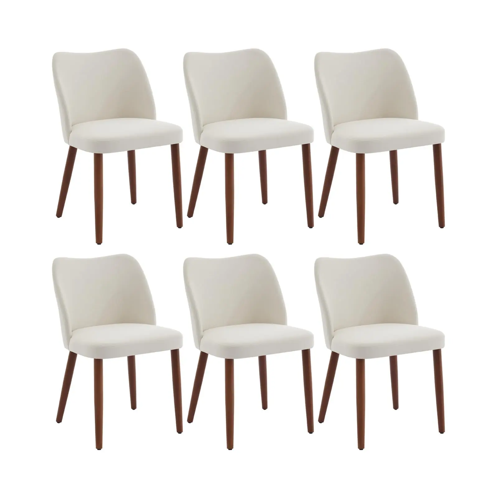 Garvee Dining Chairs Set of 6 – Modern linen Upholstered Armless Kitchen Chairs with Wood Legs, Wing Backrest Support & Leveling Feet, Space-Saving Design for Dining Room & Home Office(White)